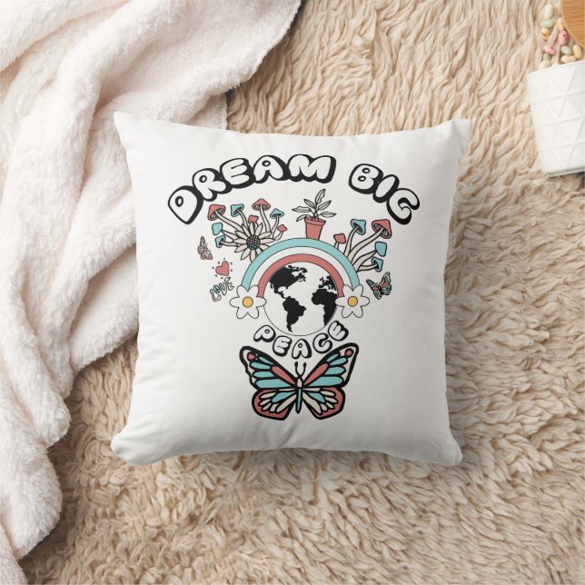 Butterflies och Mushroom Dream Big Positive Inspo Kudde (Filt)