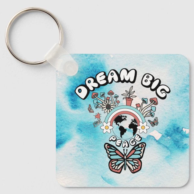 Butterflies och Mushroom Dream Big Positive Inspo Nyckelring (Framsida)