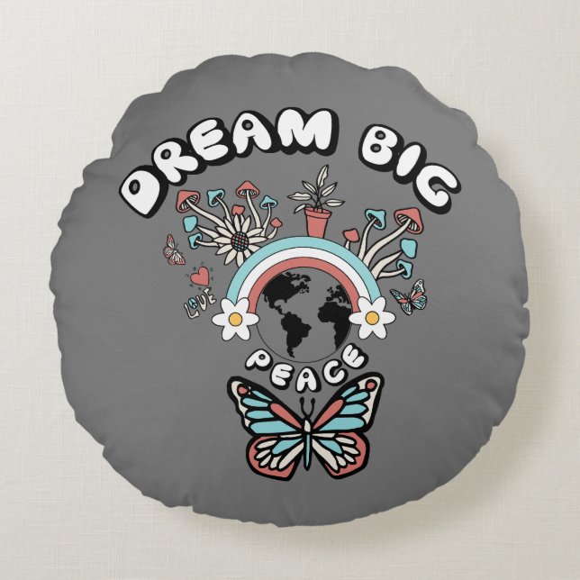 Butterflies och Mushroom Dream Big Positive Inspo Rund Kudde (Framsidan)