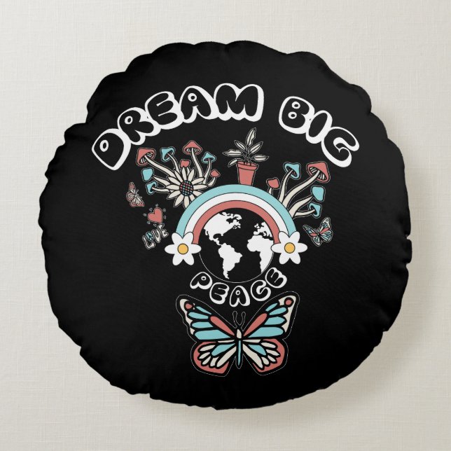 Butterflies och Mushroom Dream Big Positive Inspo Rund Kudde (Framsidan)