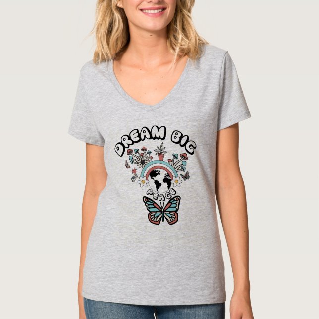 Butterflies och Mushroom Dream Big Positive Inspo T Shirt (Framsida)