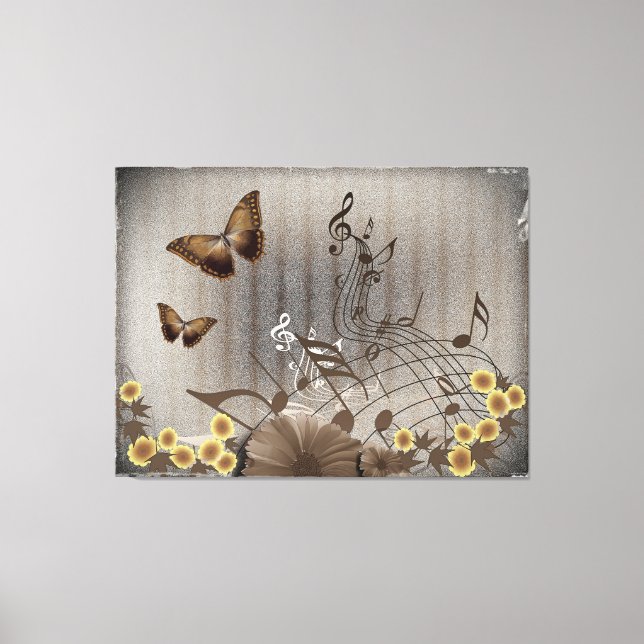 Butterflies och Musik noter Canvastryck (Framsida)