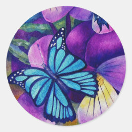 Butterflies och Panseys Stickers Runt Klistermärke