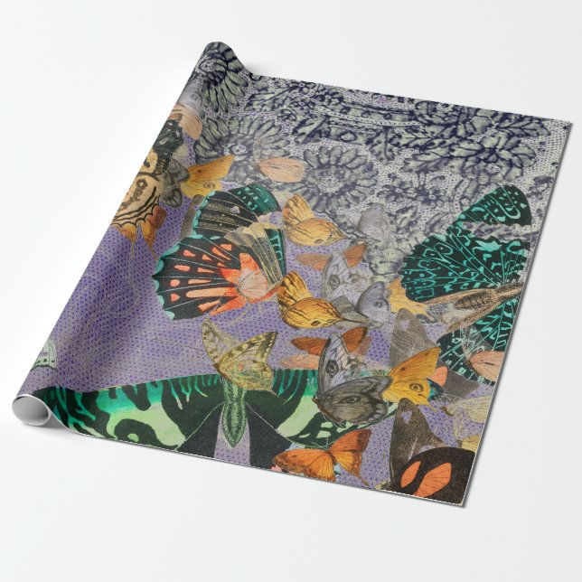 BUTTERFLIES OCH Papper Wälling SNÖRE KANTILLY Presentpapper (Utrullad)