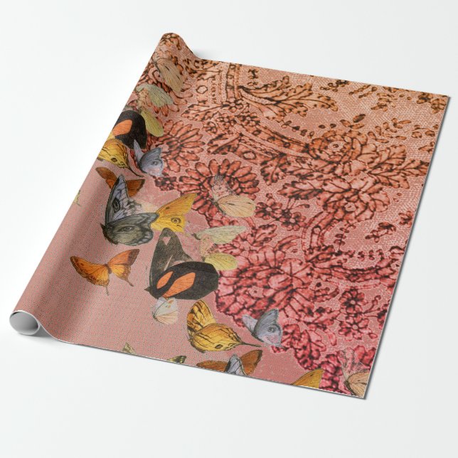 BUTTERFLIES OCH Papper Wälling SNÖRE KANTILLY Presentpapper (Utrullad)