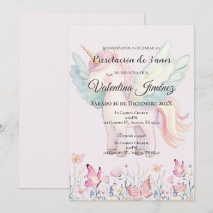 Butterflies och ponies 3:a födelsedag på spanska inbjudningar
