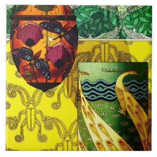 Butterflies och Poppies and Peacock Ceramic Tile Kakelplatta