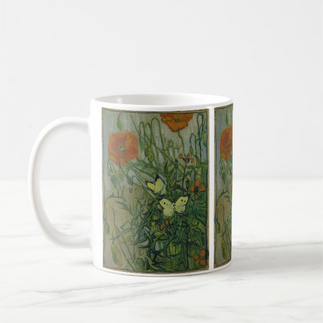 Butterflies och Poppies av Vincent van Gogh Kaffemugg (Vänster)