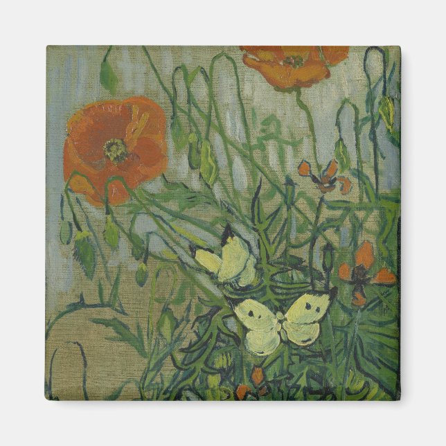 Butterflies och Poppies av Vincent van Gogh Magnet (Framsidan)