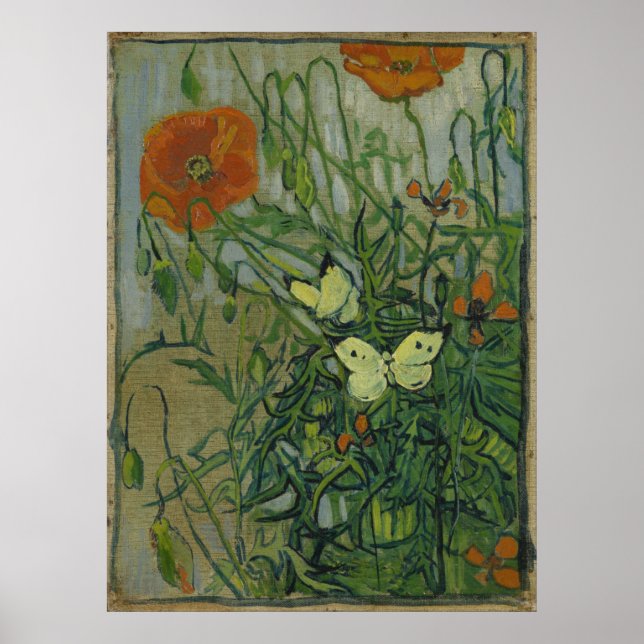 Butterflies och Poppies av Vincent Van Gogh Poster (Framsidan)