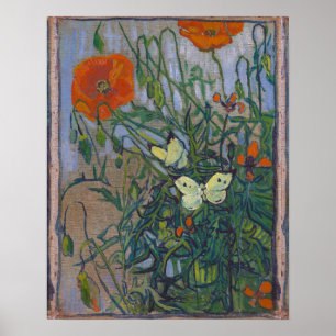 Butterflies och Poppies av Vincent van Gogh Poster