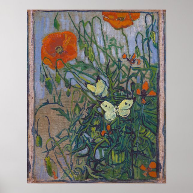 Butterflies och Poppies av Vincent van Gogh Poster (Framsidan)