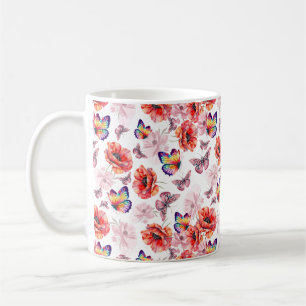 Butterflies och Poppy Flowers Kaffemugg