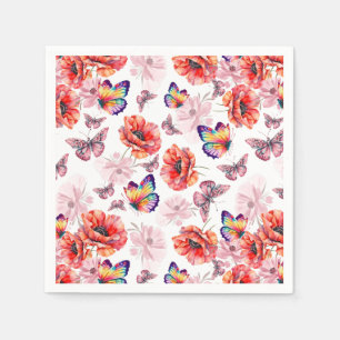 Butterflies och Poppy Flowers Pappersservett