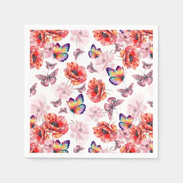 Butterflies och Poppy Flowers Pappersservett (Framsidan)