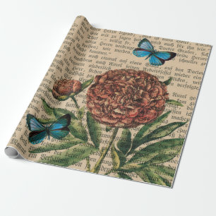 Butterflies och Poppy over Newspaper Presentpapper