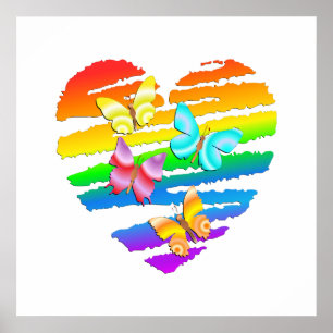 Butterflies och Rainbow Heart Poster