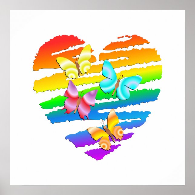 Butterflies och Rainbow Heart Poster (Framsidan)