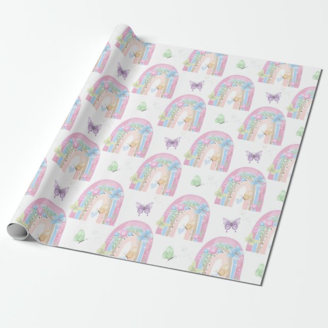 Butterflies och Rainbows Presentpapper (Utrullad)