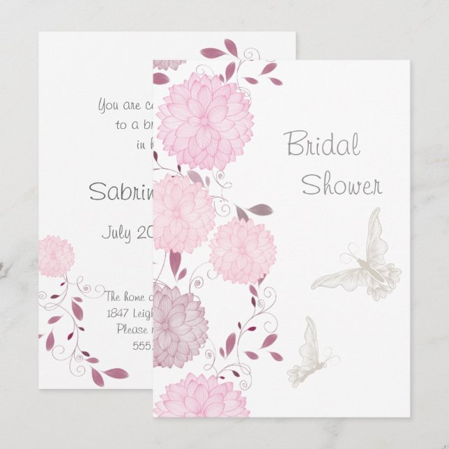 Butterflies och Rosa Chrysanthems Möhippa Inbjudningar (Fram/baksida)