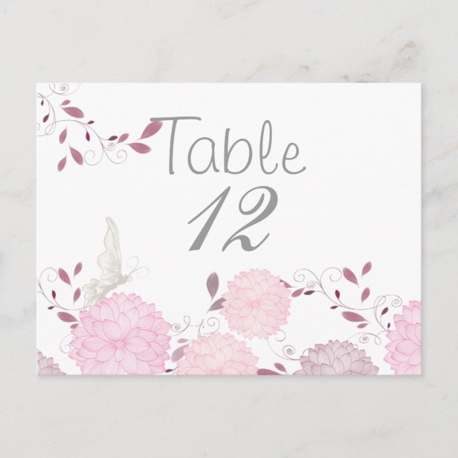 Butterflies och Rosa Chrysanthemums Bord Card Vykort (Framsida)
