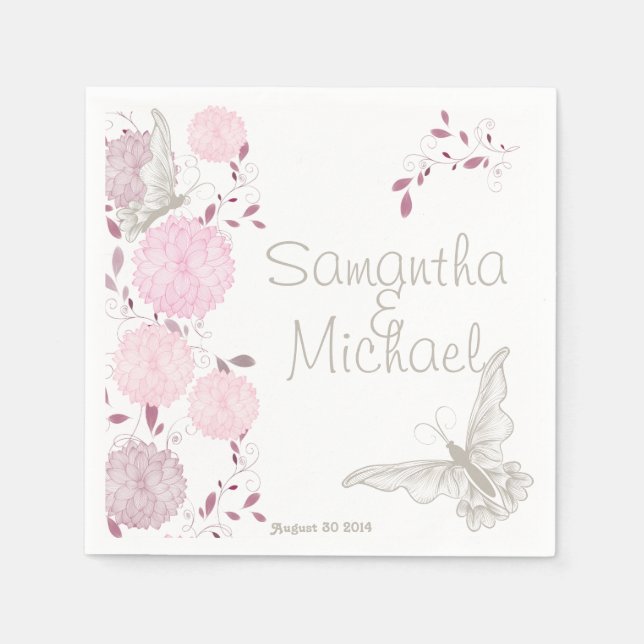 Butterflies och Rosa Chrysanthemums Pappersservett (Framsidan)
