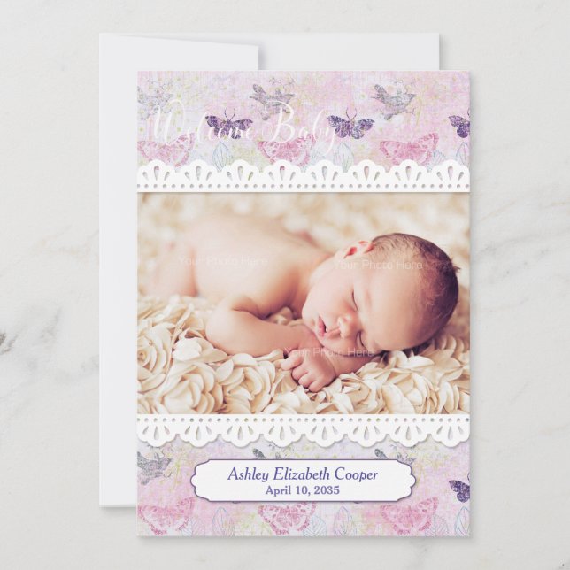 Butterflies och Snöre, Baby Photo Notice Meddelande (Framsida)