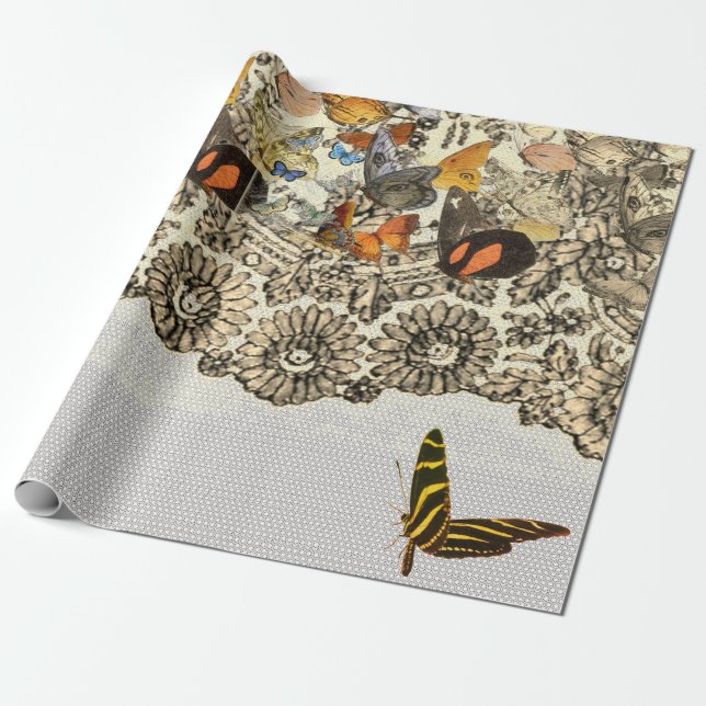 BUTTERFLIES OCH SNÖRE Wrapping Papper Presentpapper (Utrullad)