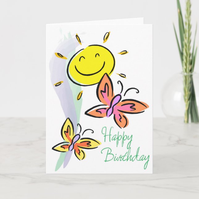 Butterflies och Sunshine BIrthday Card Kort (Framsida)