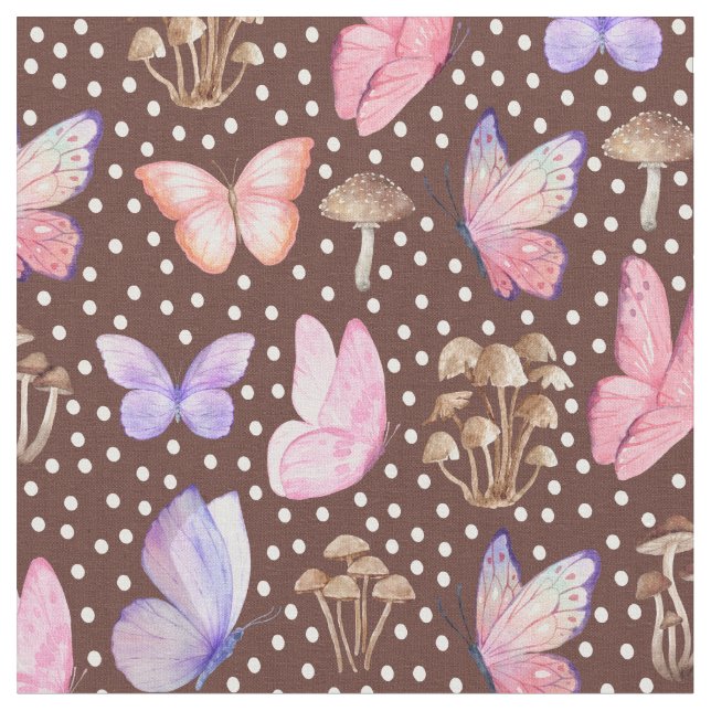 Butterflies och svampar på Brown Tyg (Närbild)