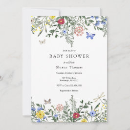 Butterflies och Wildblomma Baby Shower Inbjudningar