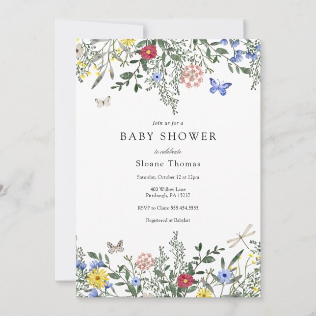 Butterflies och Wildblomma Baby Shower Inbjudningar (Framsida)
