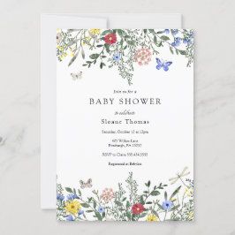 Butterflies och Wildblomma Baby Shower Inbjudningar