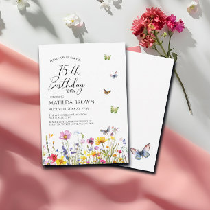 Butterflies och Wildblommor Elegant 75:e Birthday Inbjudningar