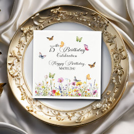 Butterflies och Wildblommor Elegant 75:e Birthday Pappersservett