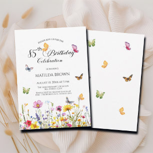 Butterflies och Wildblommor Elegant 85:e födelseda Inbjudningar