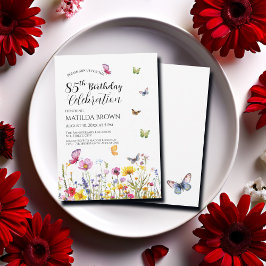 Butterflies och Wildblommor Elegant 85:e födelseda Inbjudningar