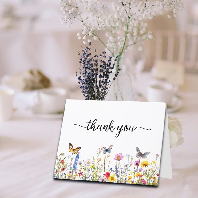 Butterflies och Wildblommor Modern Script Tack Kort (Skapare uppladdad)