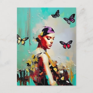 Butterflies och Woman Vykort