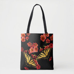 Butterflies on Garden Flowers Blommigt Tote Bag Tygkasse