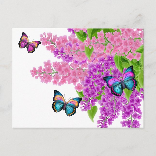 Butterflies on Lilacs Postcard Vykort (Framsida)