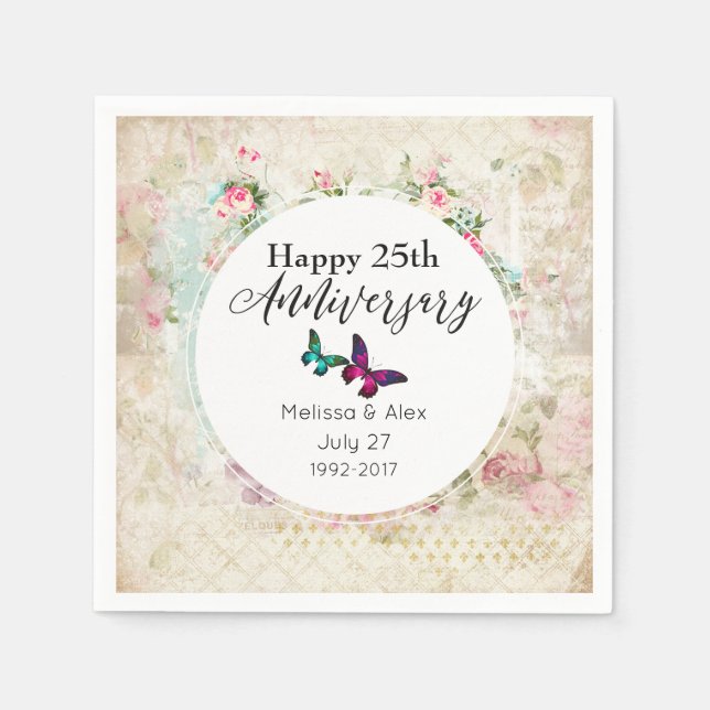 Butterflies on Shabby Vintage Collage-årsdagen Pappersservett (Framsidan)