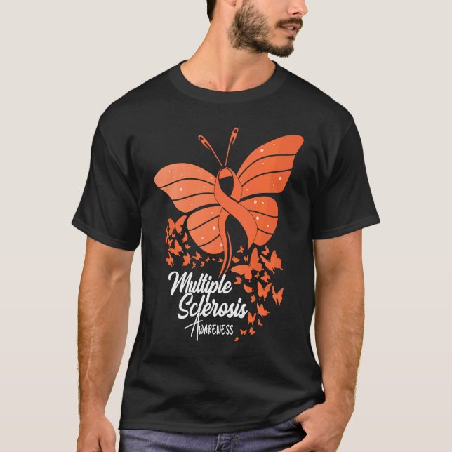 Butterflies & Orange Ribbon Multiple Sclerosis Awa T Shirt (Framsida)