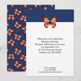 Butterflies Orange Rosa Black Mönster Party Inbjudningar