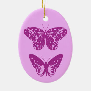 Butterflies Orchid och Amethyst Lila Julgransprydnad Keramik