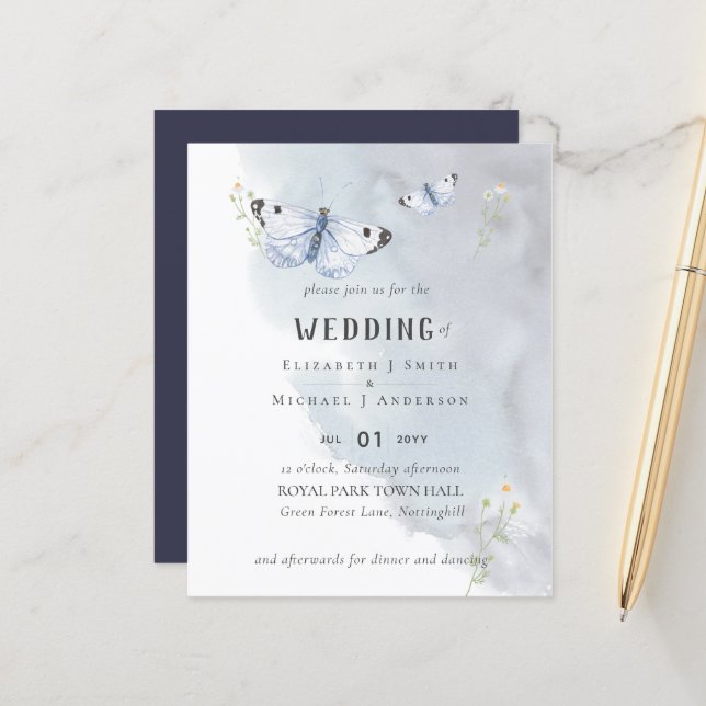 Butterflies Paradise Watercolor WEDDING-inbjudan (Fram/Back In Situ)