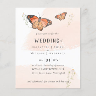Butterflies paradiset Watercolor Orange Bröllop Fl Flygblad