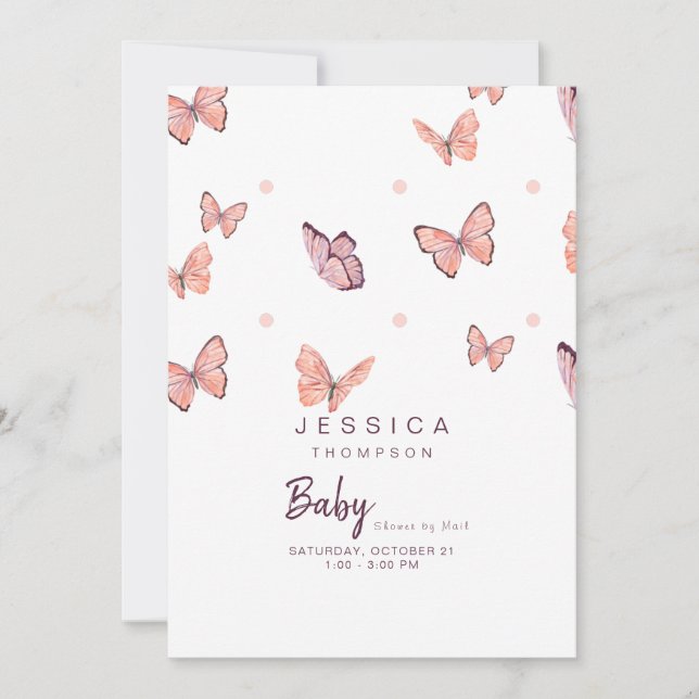 Butterflies Peach & White Baby Shower by Mail Inbjudningar (Framsida)