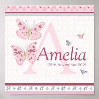 Butterflies Personlig Namn Poster