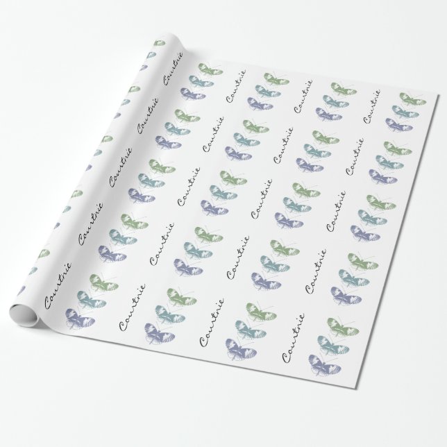 Butterflies Personlig Namn Presentpapper (Utrullad)